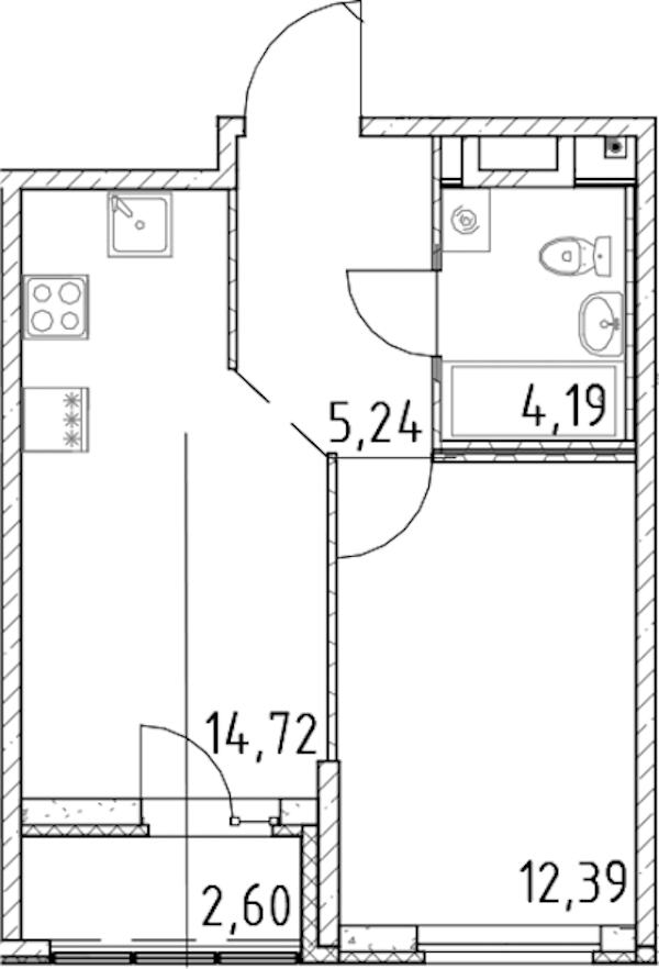 1-комнатная квартира 36.54 м², 19/23 эт., ЖК «Город Первых»